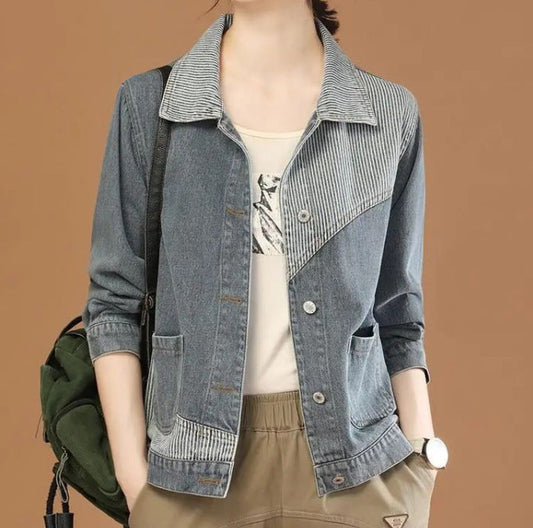 Damen Jeansjacke Lässig Strukturiertem Kragen Eveloria - Eveloria