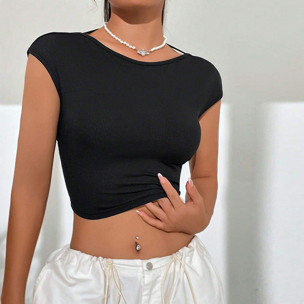 Damen Cropped T-Shirt Rippdesign Rundhalsausschnitt Eveloria