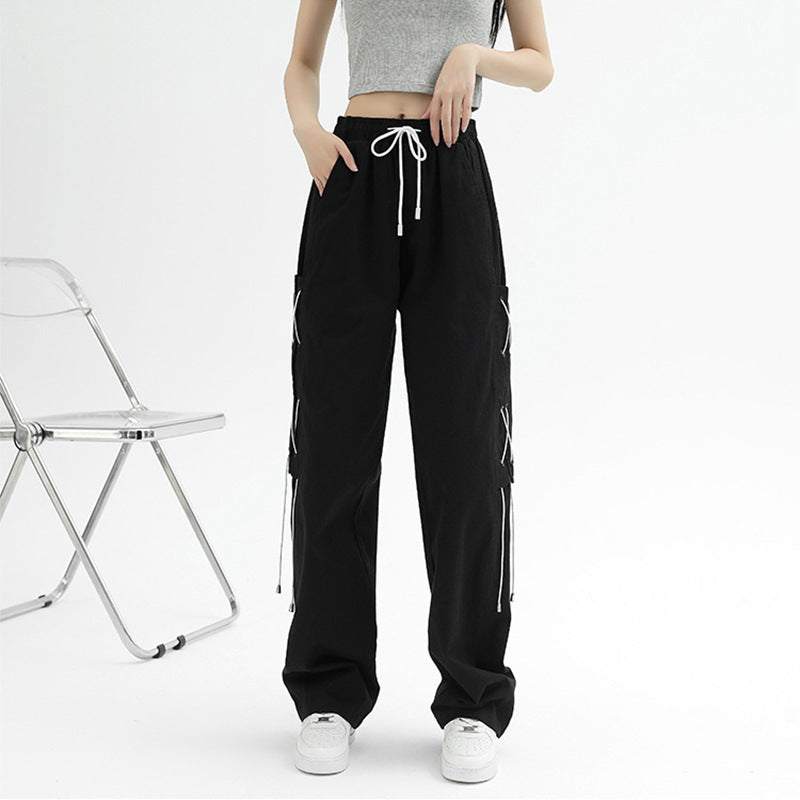 Damen Cargo-Hose Weit mit Schnürung Beige