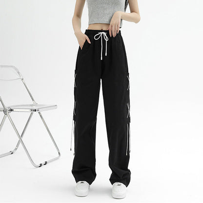 Damen Cargo-Hose Weit mit Schnürung Beige