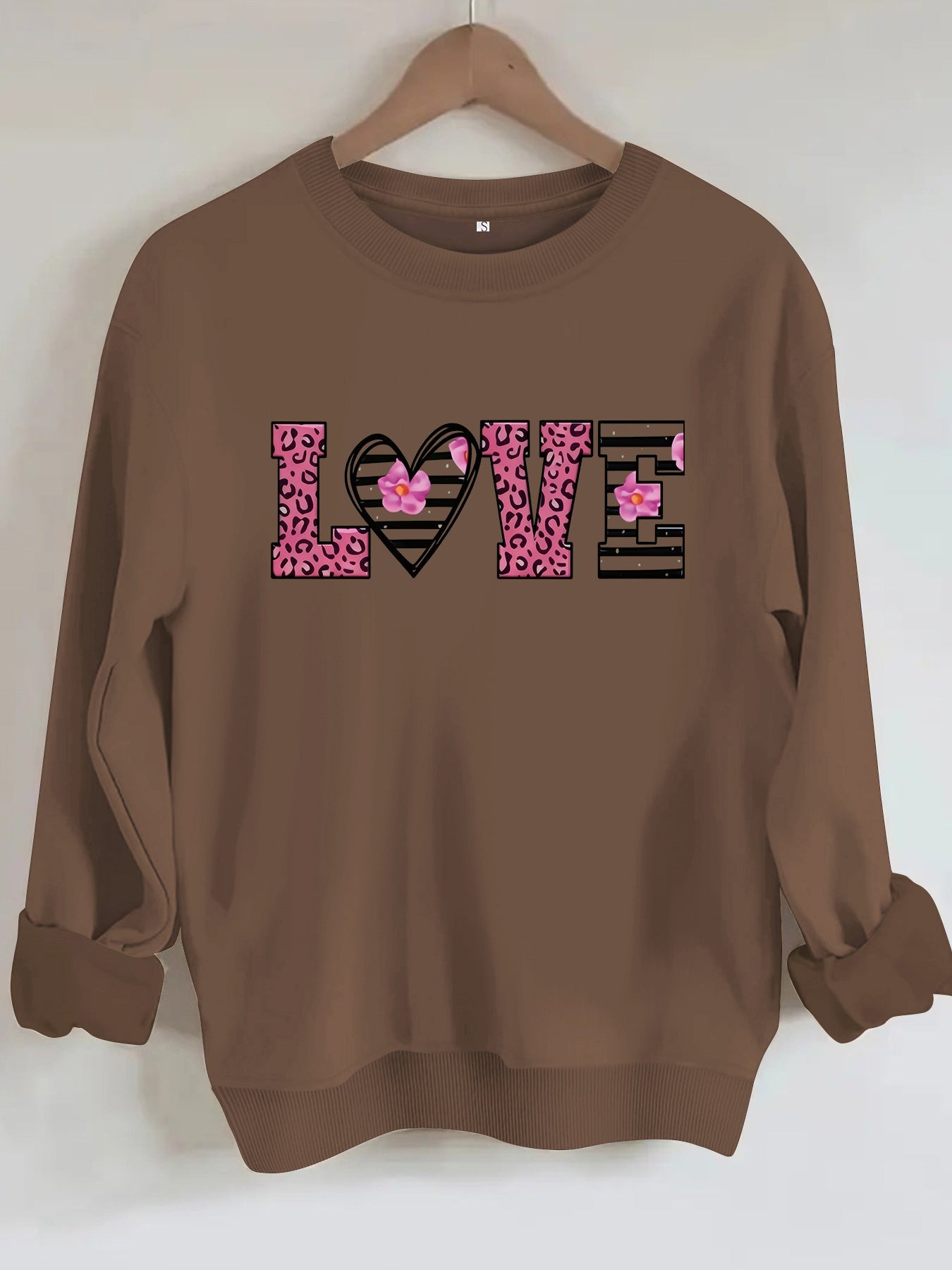 Damen Sweatshirt Leopardenherz-Design Komfortschnitt Grau