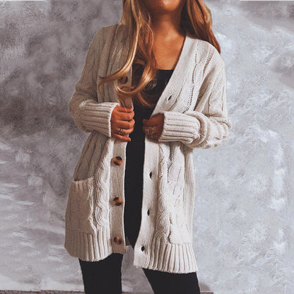Damen Strickjacke V-Ausschnitt Knöpfe Grau Eveloria