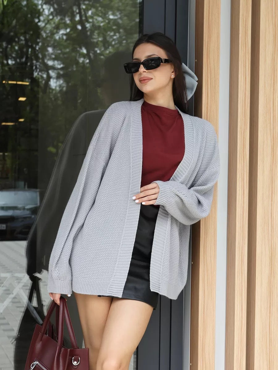 Damen Oversized Strickjacke Weite Ärmel Strukturiertes Muster Eveloria