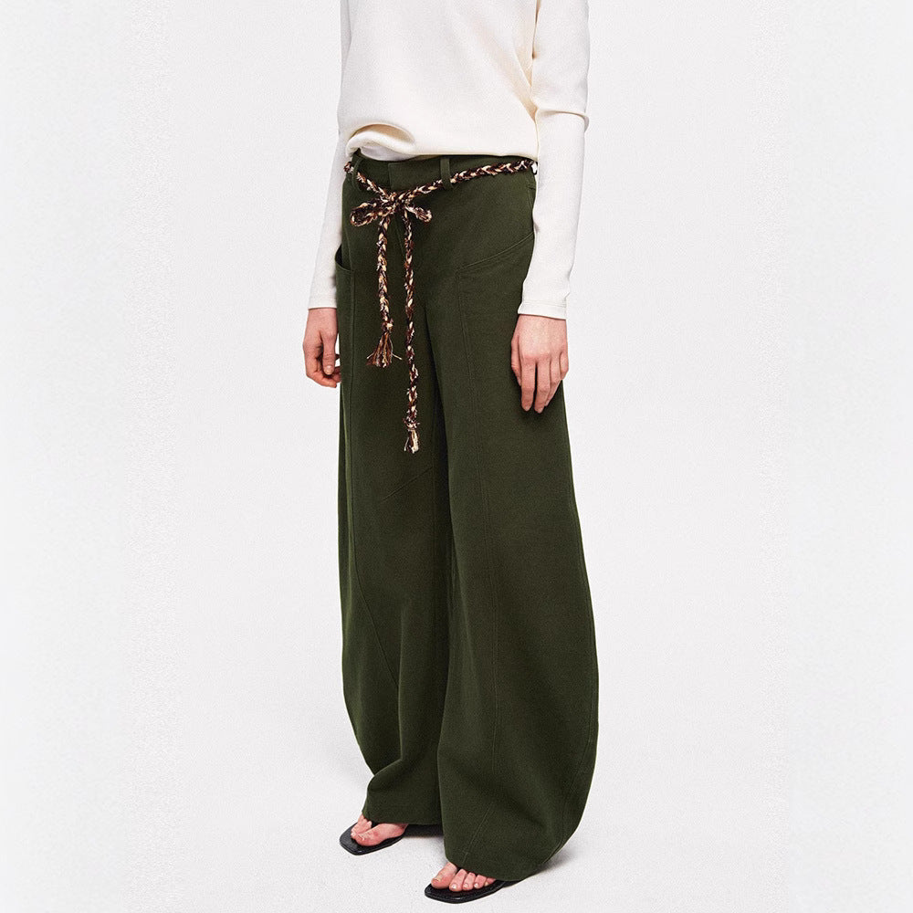 Damen Chino-Hose Weite Bein mit geflochtenem Gürtel
