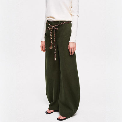 Damen Chino-Hose Weite Bein mit geflochtenem Gürtel