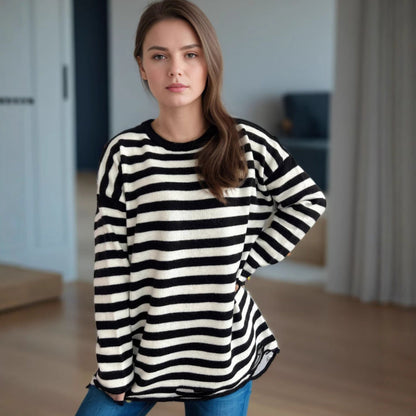 Damen Oversized-Pullover Gestrickt Lässiges Streifenmuster