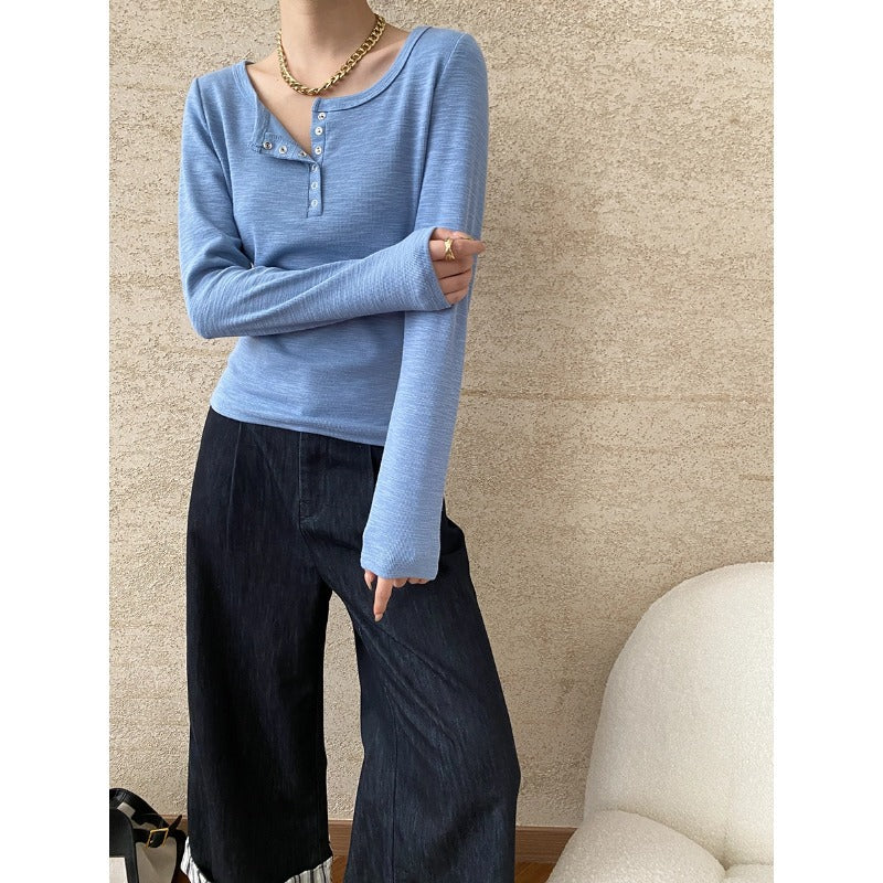 Damen Langarmshirt mit Knöpfen Eveloria