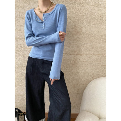 Damen Langarmshirt mit Knöpfen Eveloria