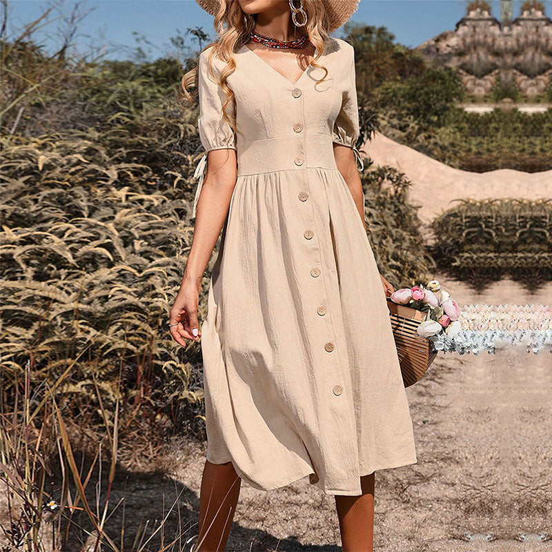 Damen Midi-Kleid Raffinierte Knopfdetails Eveloria