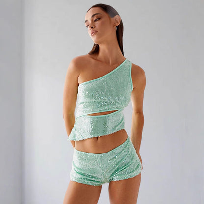Damen Glitzerndes und Shorts Set Eveloria