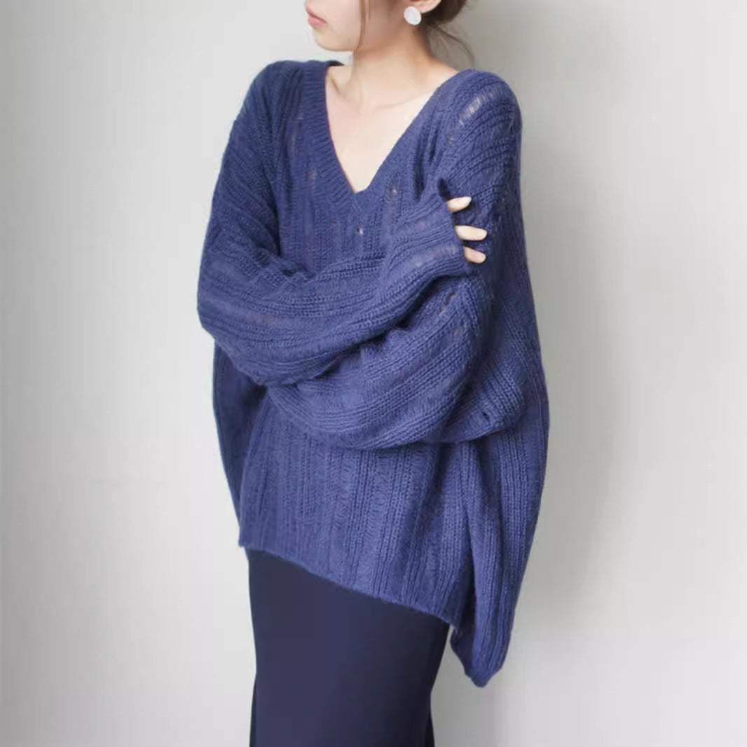Damen Grobstrickpullover V-Ausschnitt Modisch