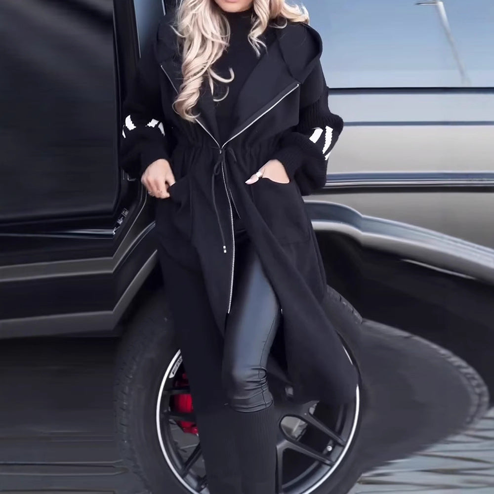 Damen Kapuzenjacke Fleece Taillenzug Schwarz Eveloria - Eveloria