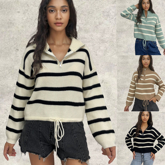 Damen Strickpullover Tailliert Zip-Kragen Eveloria - Eveloria