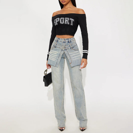 Damen Jeans Asymmetrischer Schnitt Eveloria - Eveloria