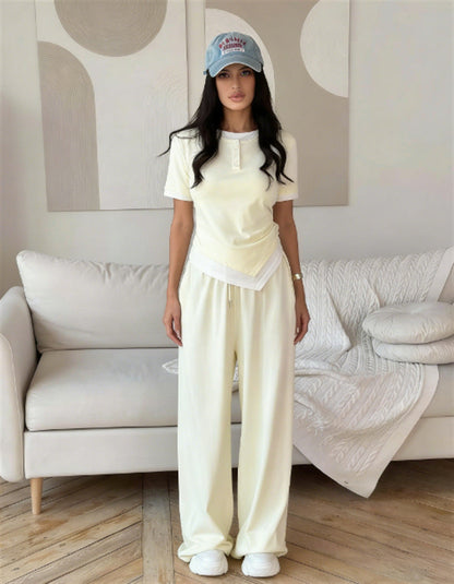 Damen Set Kurzarmshirt und weite Hosen Eveloria