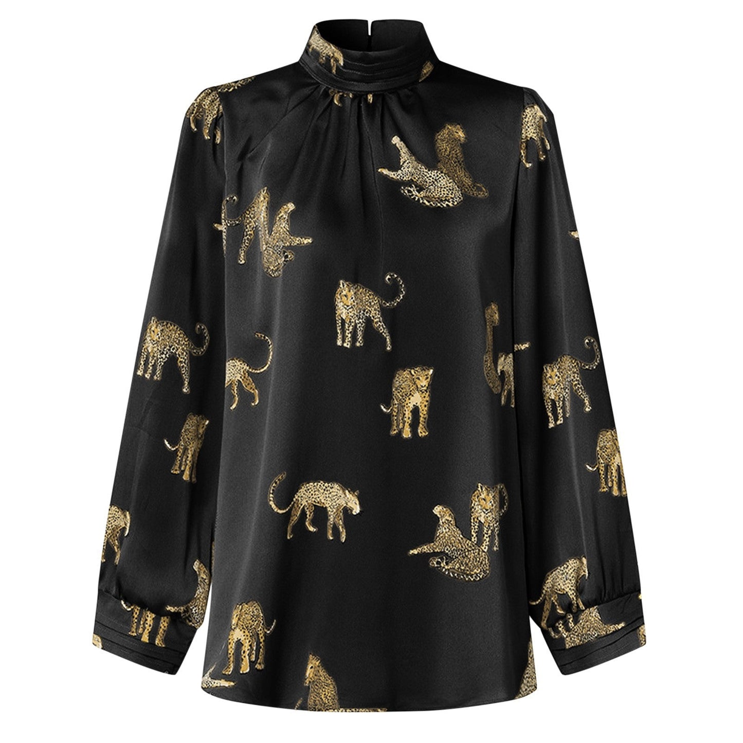 Damen Langarmbluse Tierprint Stehkragen Eveloria