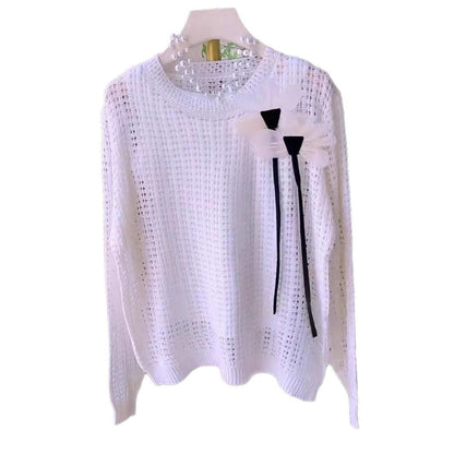 Damen Strickpullover Florale Applikationen Eveloria