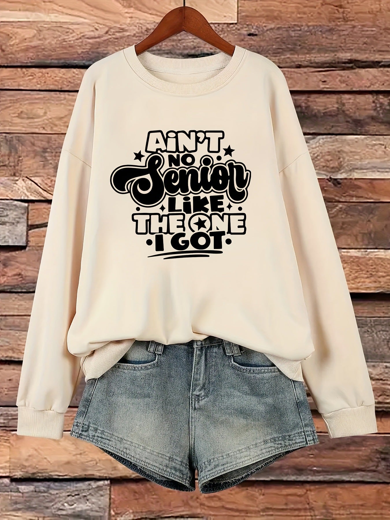 Damen Sweatshirt Lässiges Spruchdesign Grau Eveloria