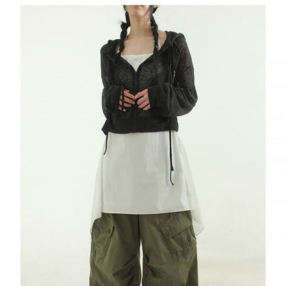 Damen Cropped Kapuzenjacke Reißverschluss