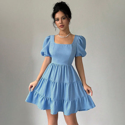 Damen Kleid Puffärmel Gestufter Saum Eveloria - Eveloria