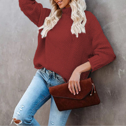 Damen Grobstrickpullover Rollkragen Lässig Eveloria