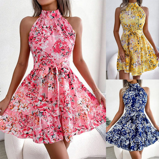 Damen Halterkleid Floralmuster Voluminöser Rock Eveloria - Eveloria