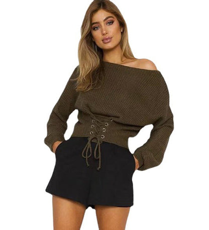 Damen Strickpullover mit Schnürdesign und Raffinesse