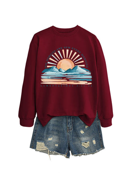 Damen Sweatshirt Lässiger Schnitt Sonnenaufgangsdesign Grau