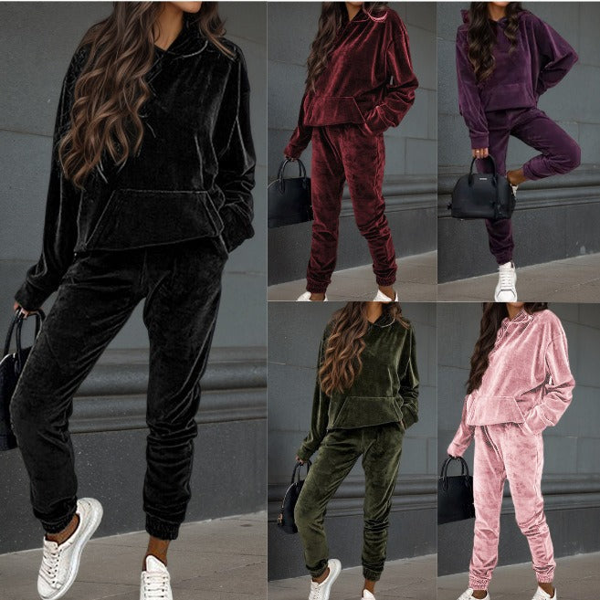 Damen Sport Fleece-Set mit Hoodie Elastisch Schwarz Eveloria - Eveloria