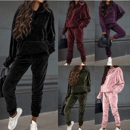 Damen Sport Fleece-Set mit Hoodie Elastisch Schwarz Eveloria - Eveloria