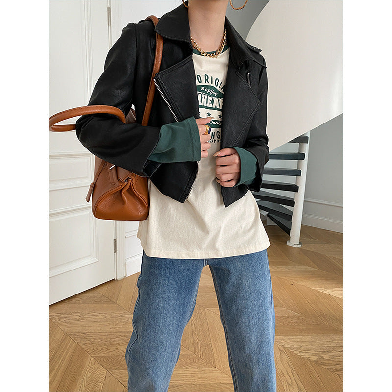 Damen Bikerjacke Kurz Leder Eveloria