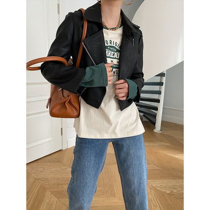 Damen Bikerjacke Kurz Leder Eveloria