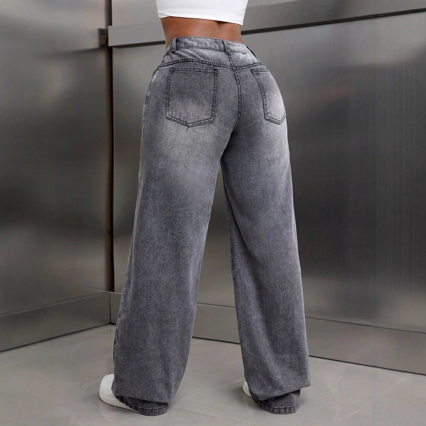 Damen Jeans Weit Geschnitten Denim Blau Eveloria