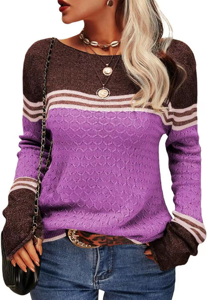 Damen Strickpullover Kontrastfarben Einzigartige Textur Grau