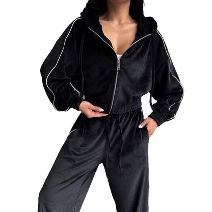 Damen Fleece Jogginganzug Hochkragen Elastisch Eveloria