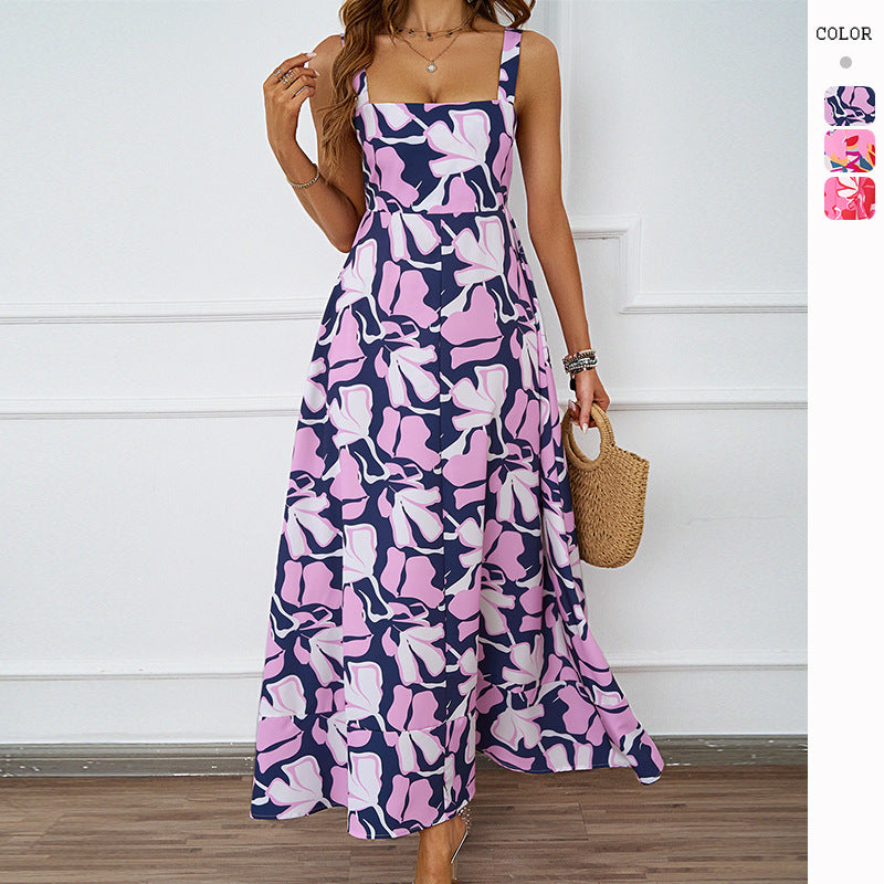 Damen Maxikleid Floralmuster Raffinierte Träger Eveloria - Eveloria