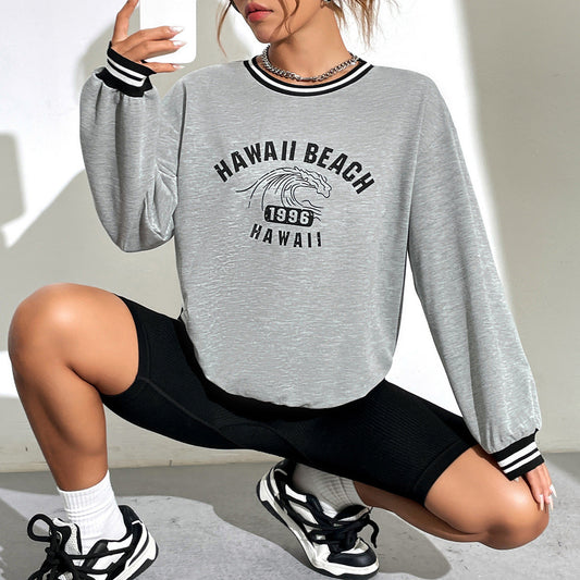 Damen Sweatshirt Hawaii-Motiv Überschnittene Ärmel Grau Eveloria - Eveloria