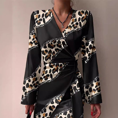 Damen Hemdblusenkleid Tailliert Muster Eveloria