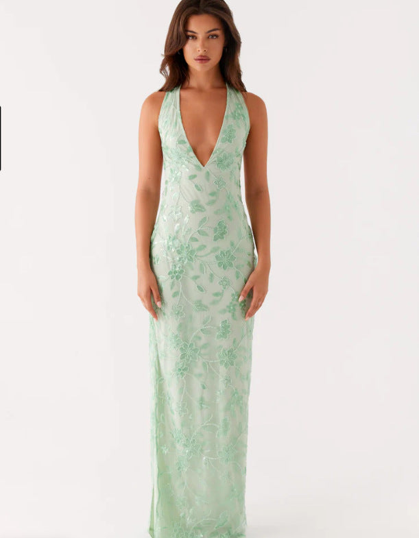 Damen Langarmkleid mit Spitze und V-Ausschnitt Floral