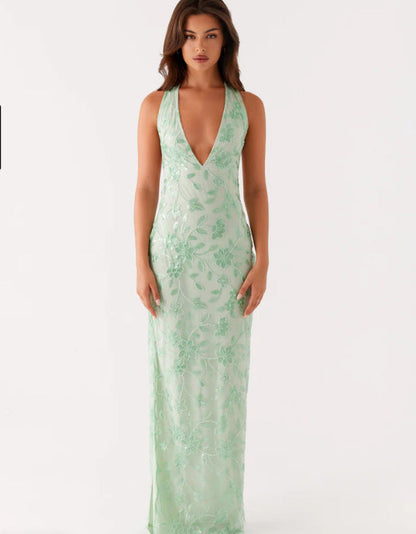 Damen Langarmkleid mit Spitze und V-Ausschnitt Floral
