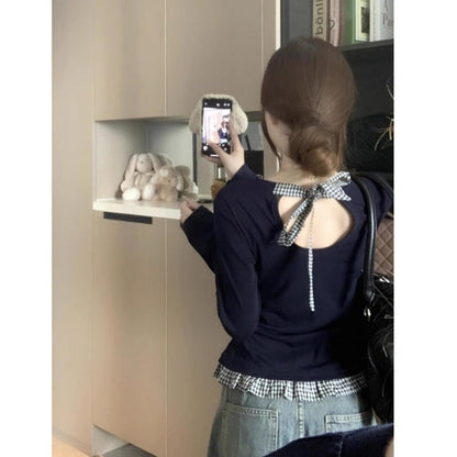 Damen Langarm-Oberteil Wickel-Effekt Elegant