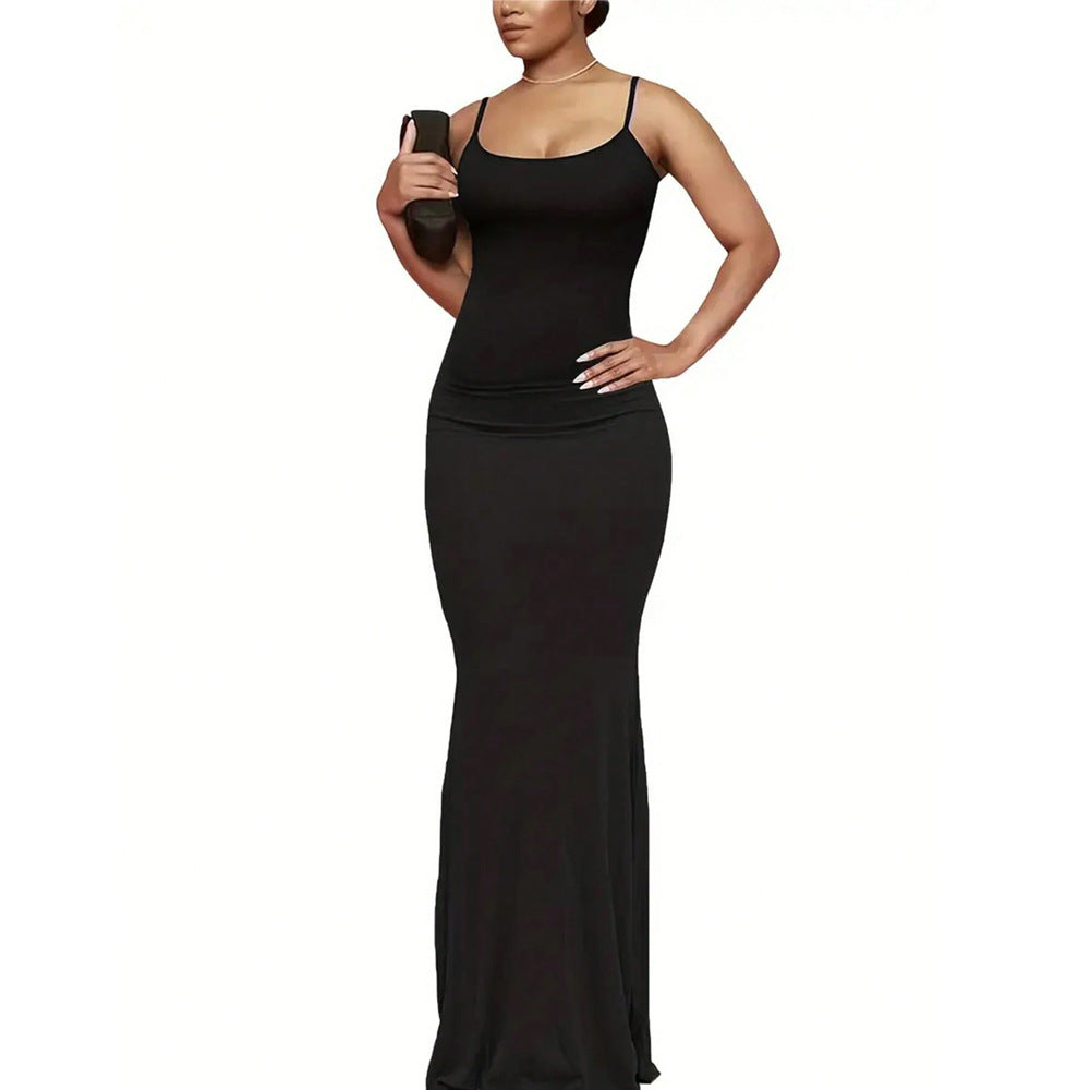 Damen Maxikleid Schmalträger Fließender Schnitt Eveloria