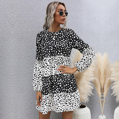 Damen Kurzarmkleid Lässiges Punktenmuster Voluminöse Ärmel Eveloria