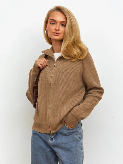 Damen Strickjacke Hochkragen Eveloria