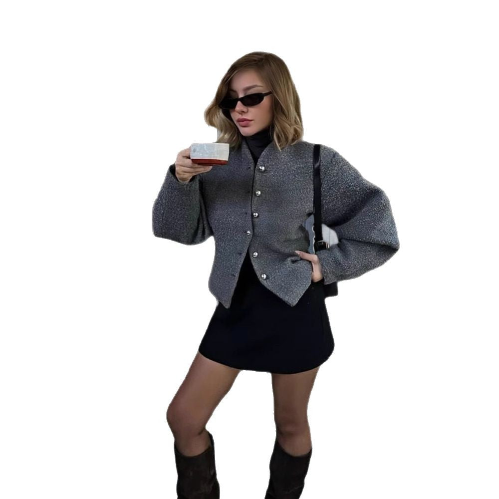 Damen Kurzjacke Voluminöse Ärmel Stilvolle Knöpfe Eveloria