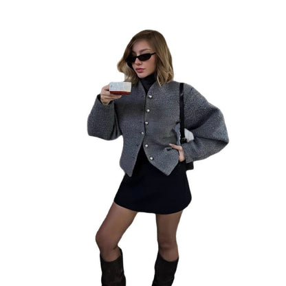Damen Kurzjacke Voluminöse Ärmel Stilvolle Knöpfe Eveloria