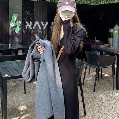 Damen Kapuzenkleid Lässiger Schnitt Lang