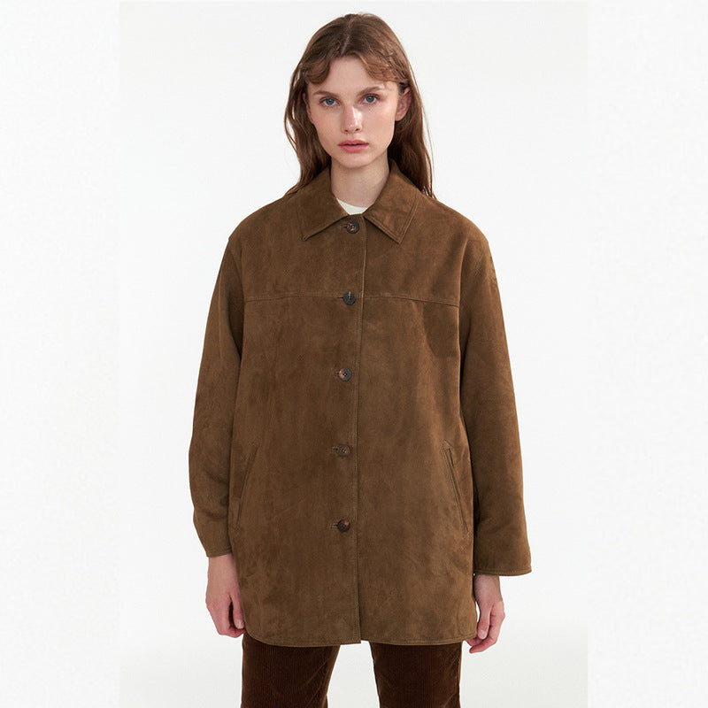 Damen Wildlederjacke Button-Verschluss Eveloria