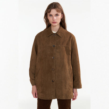 Damen Wildlederjacke Button-Verschluss Eveloria