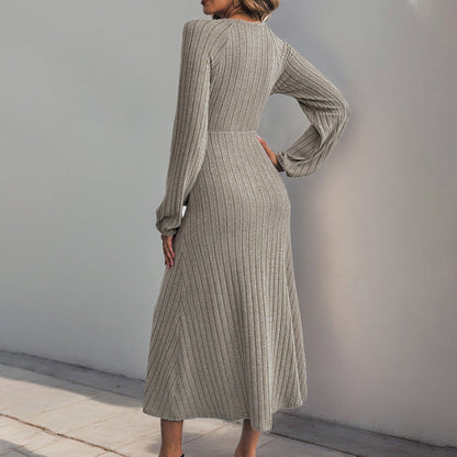 Damen Wickelkleid Strukturiertes Design Knöpfe Eveloria
